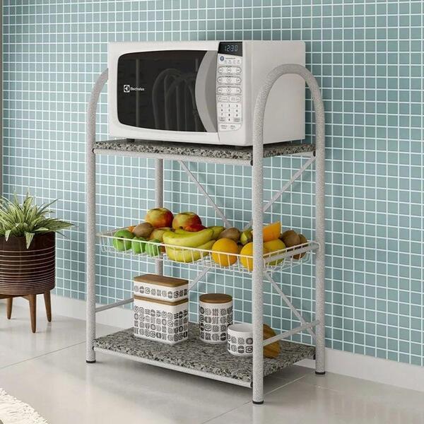 Fruteira Isis Cromo Branco - Tampo Granito | Dreamy House